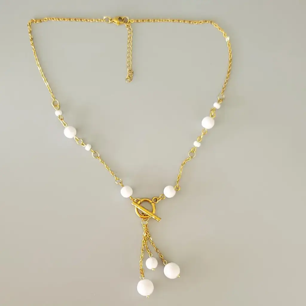[COL00012] Collier 4 en 1 en perles blanches et doré