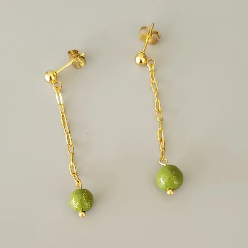 [BO00005] Boucles d'oreilles perles vert olive et doré