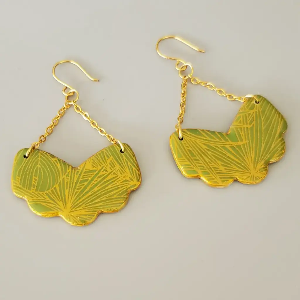[BO00007] Boucles d'oreilles en V vert olive et doré