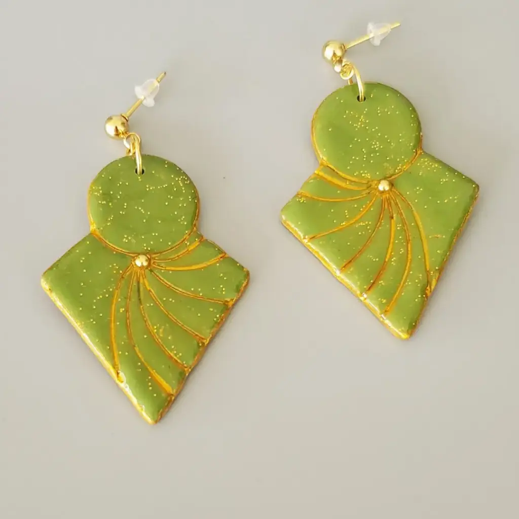 [BO00012] Boucles d'oreilles vert olive et doré