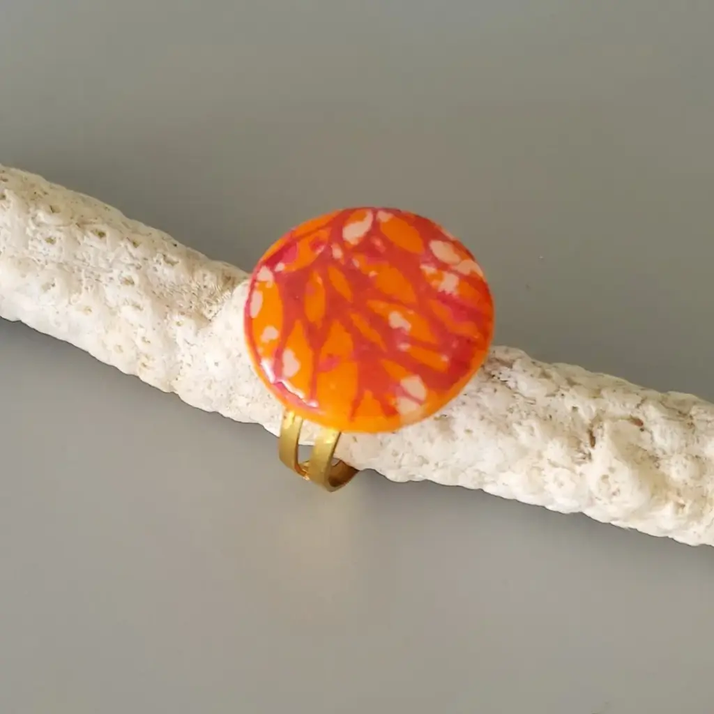 [BA0018] Bague ronde orange et rouge