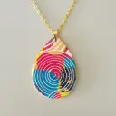 Collier goutte bleues, rose,  jaune et doré