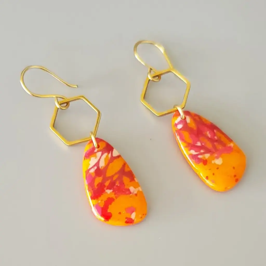 [BO00017] Boucles d'oreilles ronde orange et rouge