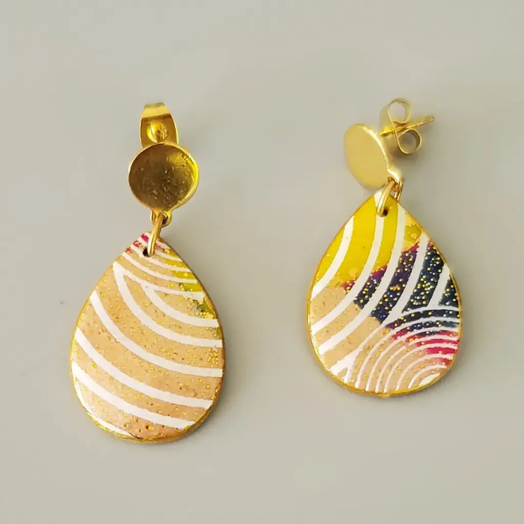 [BO00030] Boucles d'oreilles bleues, jaune et doré