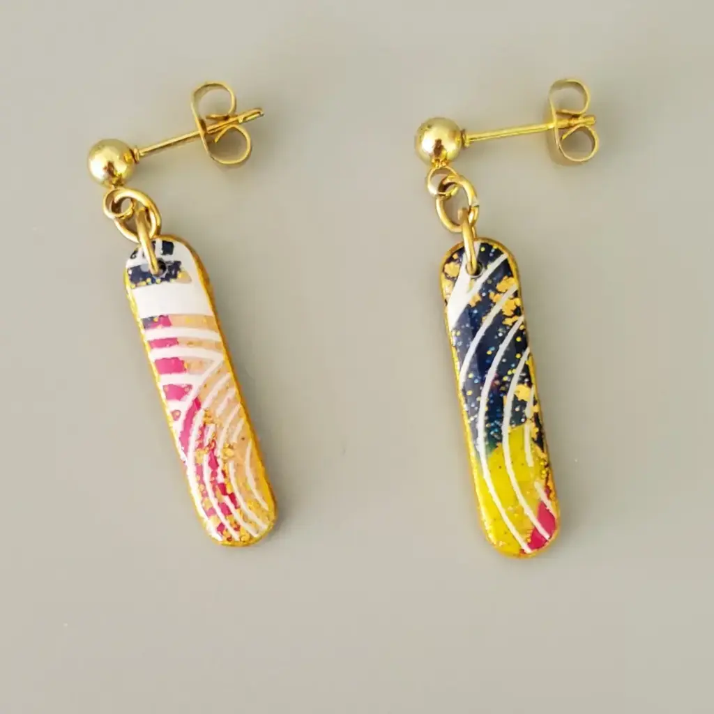 [BO00035] Boucles d'oreilles bleues, jaune et doré